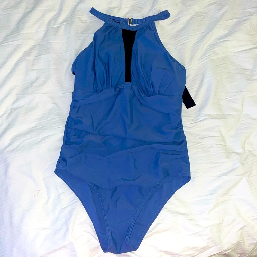 🆕 Tempt Me High Neck Plunge Ruched Tummy Control One-piece Bathing Suit M